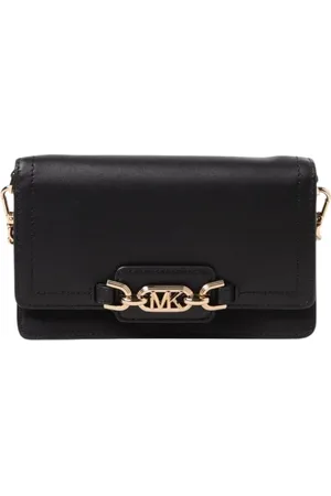 Michael Kors Tassen, Dames, Zwart, ONE Size, Leer, Zwarte Kettingflap Crossbody Tas