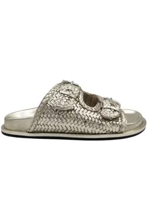 Elena Iachi Schoenen, Dames, Grijs, 40 EU, Leer, Geweven leren platina sandaal
