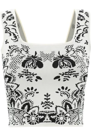 Max Mara Tops, Dames, Veelkleurig, XS, Vierkante hals Jacquard Top Pilade