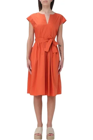 Woolrich Kleedjes, Dames, Oranje, L, Katoen, Oranje Midi Jurk voor Vrouwen