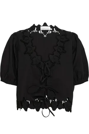 Karen by Simonsen Blouses & Shirts, Dames, Zwart, XL, Katoen, Elegante Meteorite Blouse met Geborduurde Details