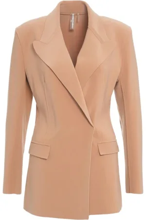 Norma Kamali Jassen, Dames, Bruin, M, Stijlvolle Blazer met Velcro Sluiting
