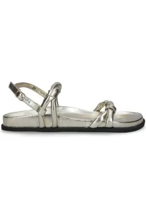 Elena Iachi Schoenen, Dames, Grijs, 39 EU, Gevlochten leren enkelband sandaal