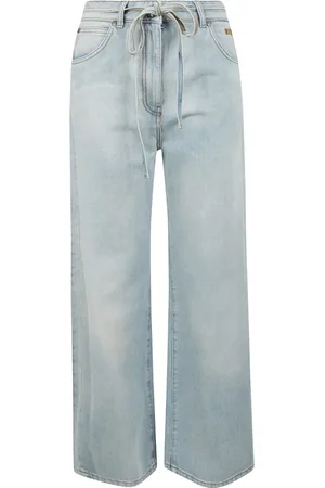 Msgm Jeans, Dames, Blauw, XS, Denim, Wijde Pijp Denim Broek met Bijpassende Riem