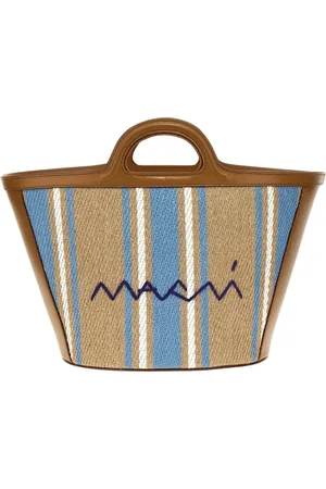 Marni Tassen, Dames, Veelkleurig, ONE Size, Gestreepte Leren Trim Tote Tas