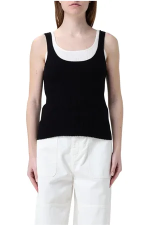 Twin-Set Tops, Dames, Zwart, M, Geribbelde gebreide mouwloze top