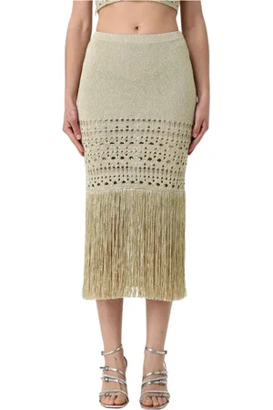 SIMONA CORSELLINI Rokken, Dames, Geel, XS, Metallic Franje Midi Rok