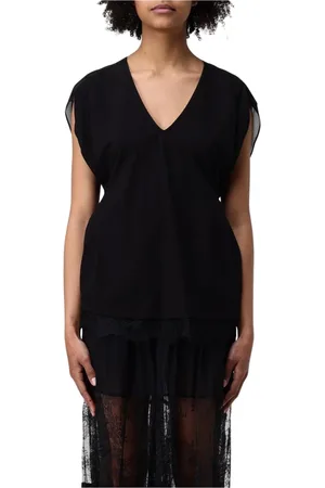 Twin-Set Tops, Dames, Zwart, M, Chiffon, Zwart V-hals Kant Top