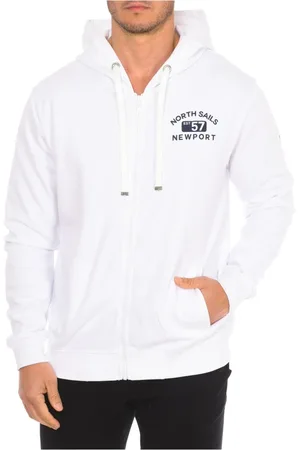 North Sails Sweatshirts & Hoodies, Heren, Wit, 2Xl, Katoen, Hoodie met rits en merkprint