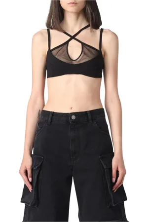 The Attico Tops, Dames, Zwart, S, Rayon, Zwart Mesh Crop Top