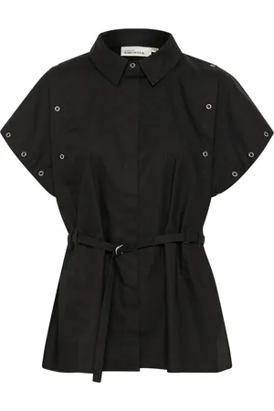 Karen by Simonsen Blouses & Shirts, Dames, Zwart, S, Meteoriet Overhemdblouse met Stud Details