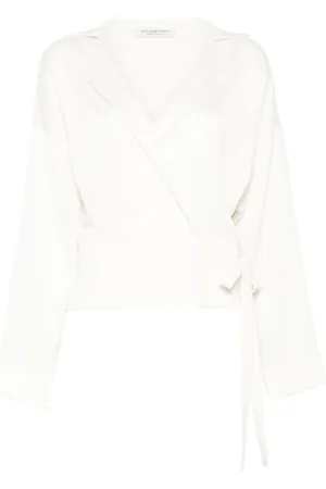 Serafini Blouses & Shirts, Dames, Wit, M, Satijn, Witte Satijnen Wrap Blouse