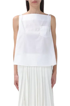 SACAI Tops, Dames, Wit, M, Katoen, Witte Poplin Mouwloze Top