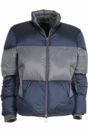 Armani Exchange Jassen, Heren, Veelkleurig, L, Korte Bicolor Blauwe Gewatteerde Jas