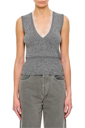 J.W.Anderson Tops, Dames, Grijs, L, Polyester, Witte Mouwloze Top met Kant