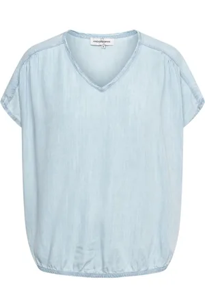 &Co Woman Tops, Dames, Blauw, S, Lyocell Mouwloze Top met V-hals