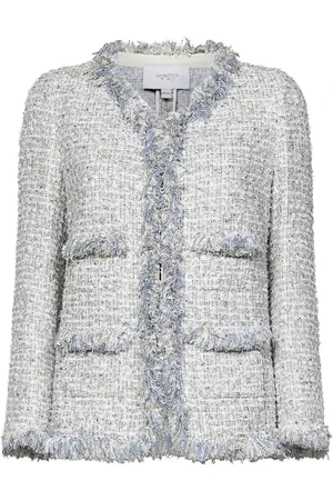 Giambattista Valli Jassen, Dames, Blauw, S, Tweed, Blauwe Franje V-Hals Jas
