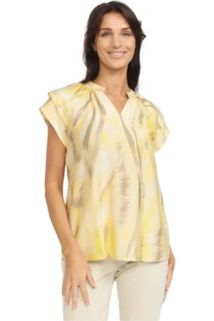 2-Biz Blouses & Shirts, Dames, Veelkleurig, M, Nylon, Gele Vlek Blouse met Abstracte Print