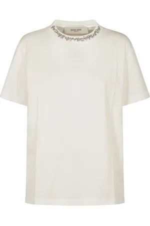 Golden Goose Tops, Dames, Wit, L, Katoen, Versleten Katoenen Jersey Geborduurd T-shirt