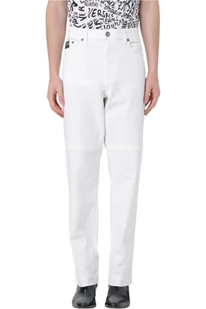 VERSACE Jeans, Heren, Wit, W33, Witte Logo Straight-Leg Broek