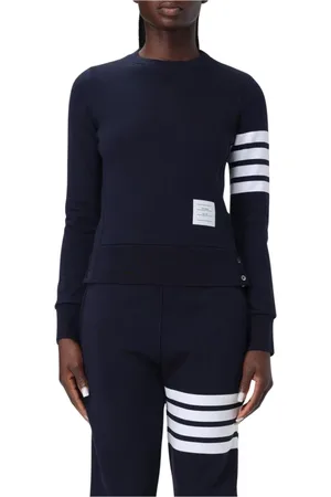 Thom Browne Sweatshirts & Hoodies, Dames, Blauw, S, Katoen, Gestreepte Crewneck Sweatshirt in Blauw