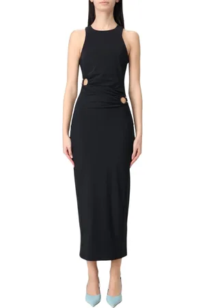 Patrizia Pepe Kleedjes, Dames, Zwart, XS, Zwarte Midi Jurk met Cut Out Detail