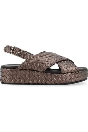 Pon´s quintana Schoenen, Dames, Bruin, 42 EU, Bruine metallic leren geweven sandaal Forli