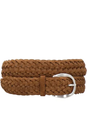 Orciani Accessoires, Heren, Bruin, 90 CM, Suède, Bruin Gevlochten Suède Leren Riem