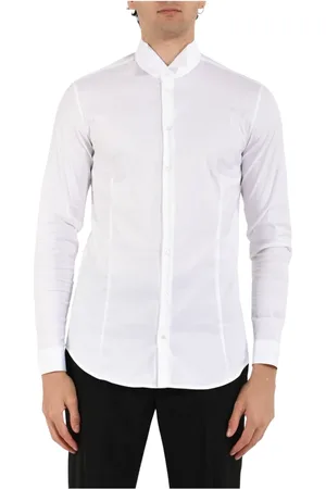 Patrizia Pepe Overhemden, Heren, Wit, XL, Katoen, Stretch poplin overhemd met diplomatieke kraag