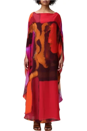 GIANLUCA CAPANNOLO Kleedjes, Dames, Veelkleurig, M, Rode Abstracte Print Maxi Jurk