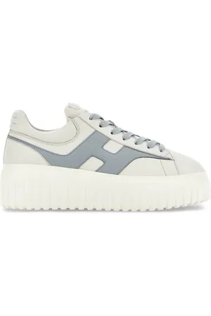 Hogan Schoenen, Dames, Grijs, 37 EU, Leer, Gestreepte Sneakers in Ivoor en Blauw