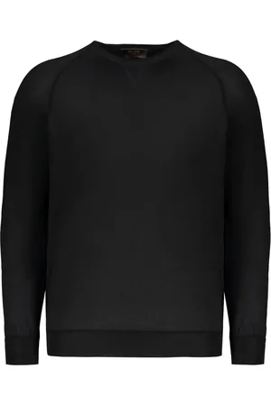 MOORER Truien, Heren, Zwart, 2Xl, Wol, Geribbeld wolmix T-shirt met zijde