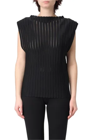 LIVIANA CONTI Tops, Dames, Zwart, M, Zwarte Geribbelde Mouwloze Top