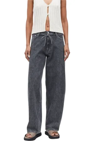 Samsøe Samsøe Jeans, Dames, Grijs, 4XS L30, Denim, Hoge taille wijde jeans met curvy pasvorm
