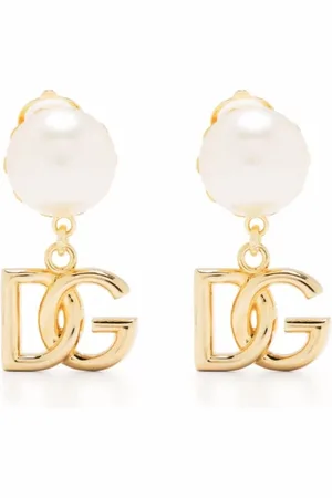 Dolce & Gabbana Accessoires, Dames, Wit, ONE Size, Parel Logo Bedel Oorbellen