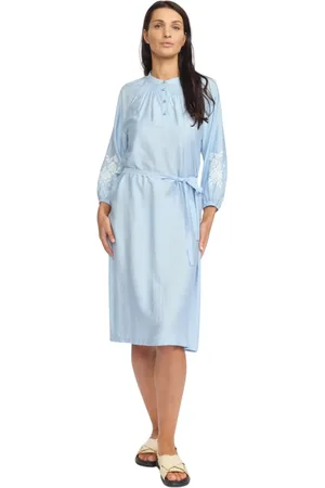 2-Biz Kleedjes, Dames, Blauw, M, Elegante Jurk met Chinese Kraag
