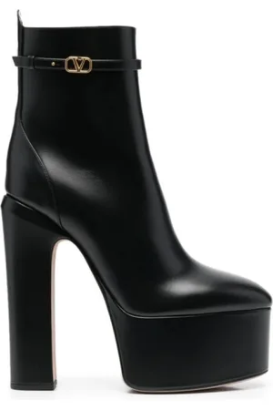 VALENTINO Schoenen, Dames, Zwart, 39 1/2 EU, Leer, Enkellaarzen, Klassieke Stijl