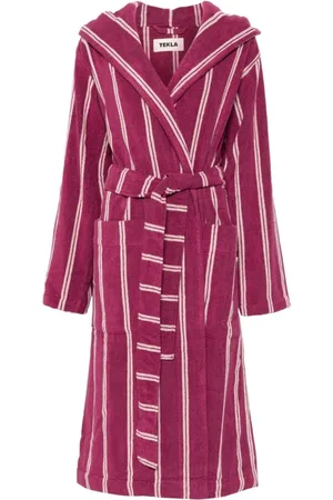 Tekla Nachtkleding & Lounge, Dames, Roze, M, Multi Colour Klassieke Hooded Badjas