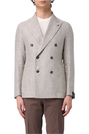 TAGLIATORE Pakken, Heren, Grijs, XL, Linnen, Linnen blazer met dubbele rij knopen