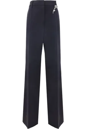 Prada Broeken, Dames, Blauw, M, Wol, Wollen Broek met Broche