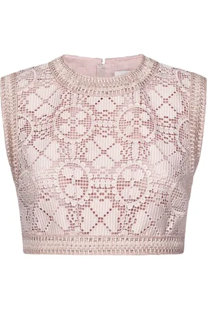 Giambattista Valli Tops, Dames, Roze, S, Katoen, Lichtroze Mouwloze Crop Top