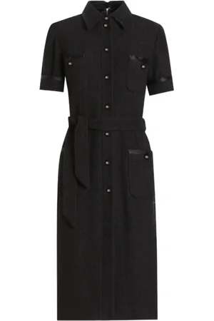 Dolce & Gabbana Kleedjes, Dames, Zwart, XS, Zwarte overhemdjurk met ceintuur