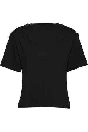 Karen by Simonsen Tops, Dames, Zwart, XL, Katoen, Wijde Schouder Tee Top Meteoriet