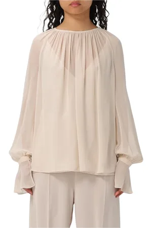 Max Mara Blouses & Shirts, Dames, , S, Champagne Zijden Blouse met Hoge Hals