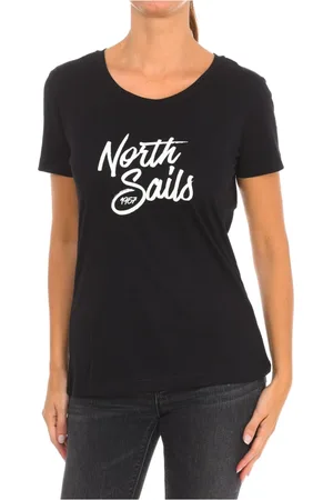 North Sails Tops, Dames, Zwart, XL, Katoen, T-shirt met korte mouwen en geribbelde hals