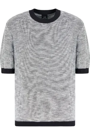 Armani Exchange Tops, Heren, Blauw, M, Katoen, Blauw en wit jacquard katoenen T-shirt