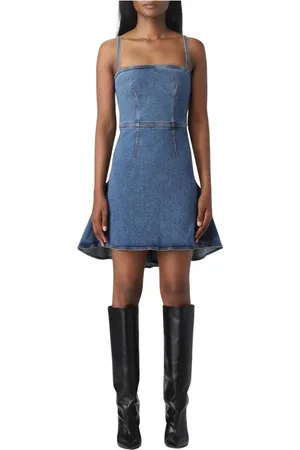 Alexander McQueen Kleedjes, Dames, Blauw, S, Denim, Stijlvolle Denim Mini Jurk Mouwloos