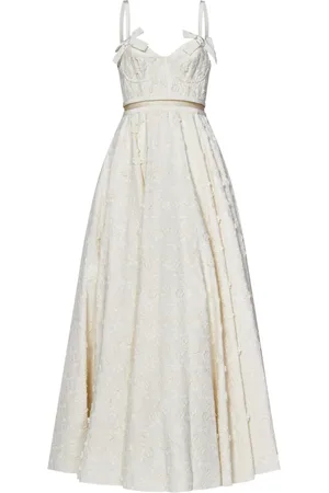 Giambattista Valli Kleedjes, Dames, Wit, S, Katoen, Witte Bloemen Geborduurde Enkellange Jurk
