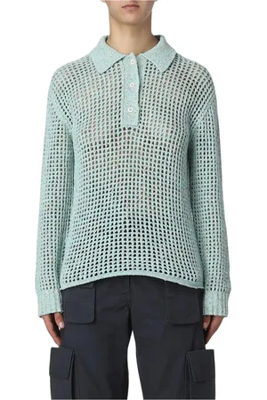 Acne Studios Truien, Dames, Blauw, M, Katoen, Gebreide Polo Sweater