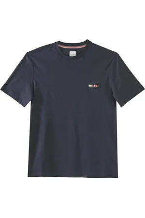 Paul Smith Tops, Heren, Blauw, L, Katoen, Blauw Logo Multistripe Korte Mouw T-shirt